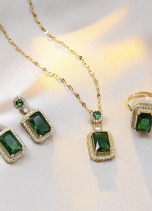 Комплект украшений женский цепочка с кулоном, кольцо и серьги код 2394