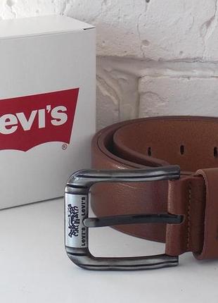 Широкий ремень мужской кожаный коричневый levis