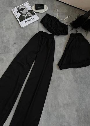 Комплект трійка піжама одяг для дому шовк шорти топ штани