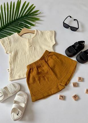 Детский летний муслиновый костюм на мальчика