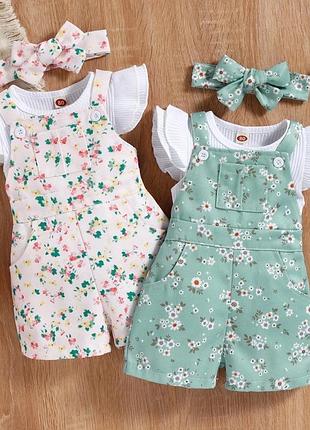 Детский летний комплект футболка комбинезон повязка