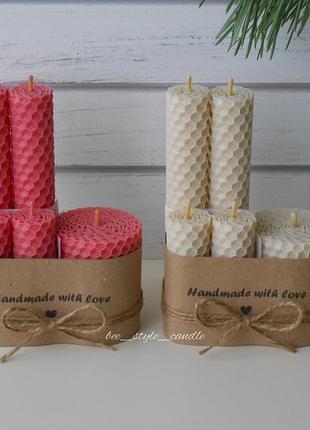 Набор 5 свечей из натуральной пчелиной вощины, цветные свечи, свечи на подарок