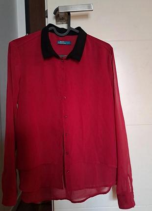 Бордовая шифоновая рубашка размер с-м