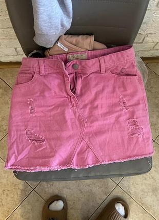 Джинсова рожева юбка
