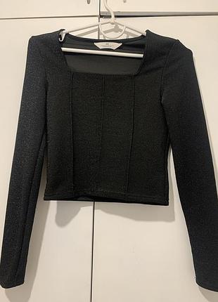 Чорний лонгслів з люрексом імітація корсету