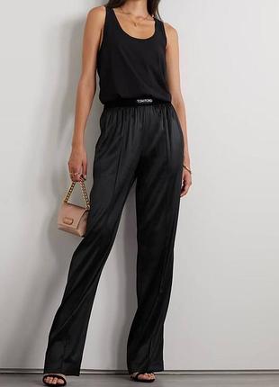 Брюки tom штани чорні висока посадка на резинці прямі атласні