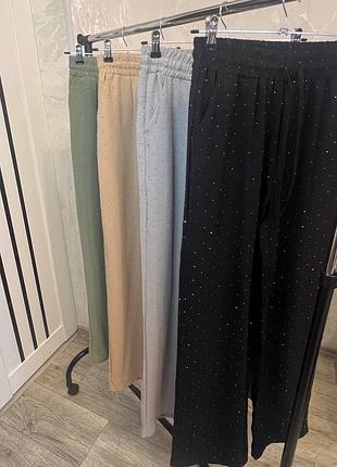 Брюки свободного кроя из льна + стразы, топовые цвета на лето