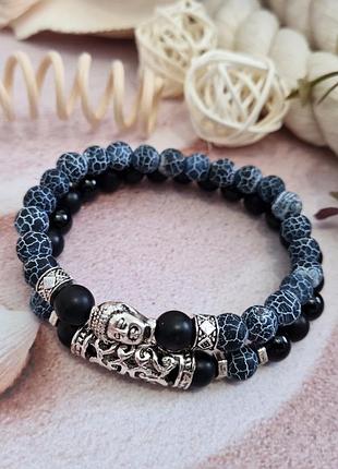 🔺🌏✨ набор браслетов 2 шт "будда" натуральный камень агат кракле, шунгит