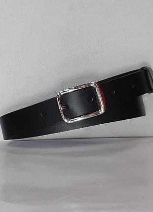 Ремень 02.062.009 кожаный чёрный 3 х 118 см с пряжкой «качеля» белого цвета