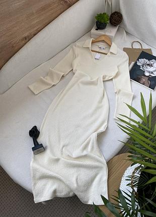 Молочна довга трикотажна сукня поло topshop