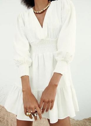 Білка коротка сукня zara льон+ віскоза лляна біла сукня