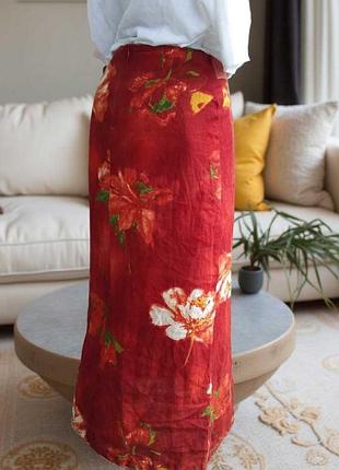 Довга спідниця в підлогу льон принт шкіра баварія вінтаж ретро трапеція годе рибка2 фото