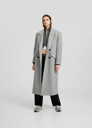 Довге пальто bershka жіноче сіре l-xl