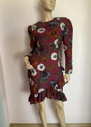 Винтажное шерстяное платье в цветы/ s- m/