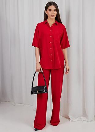 Костюм — двійка жіночий брючний літній, сорочка та штани, червоний