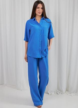 Костюм — двійка жіночий брючний літній, сорочка та штани, синій