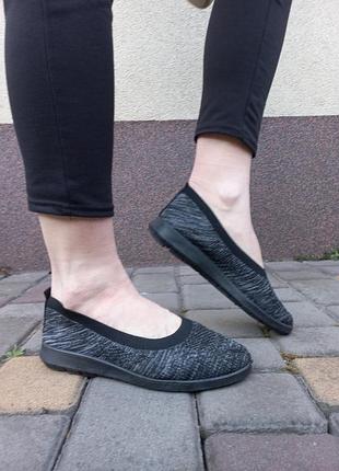 Чёрные летние тканевые мокасины балетки