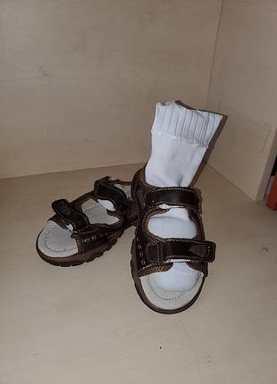 Сандалі босоніжки для хлопчика р. 35-39, коричневі , шкіра+текстиль