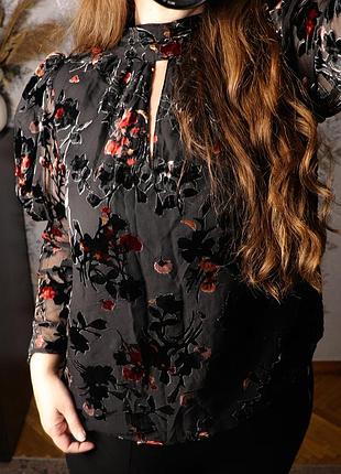 Новая элегантная блуза с бархатными цветами, размер 46