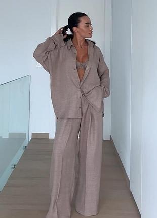 Костюм — трійка жіночий брючний літній оверсайз, топ сорочка штани,