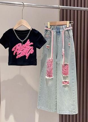 Комплект для дівчинки чорна футболка і джинси