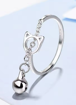 Кольцо котик с подвеской