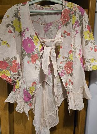 Блуза лляна з оборками рюшами оверсайз італія