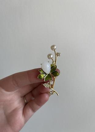 Металева брошка квіткова гілочка