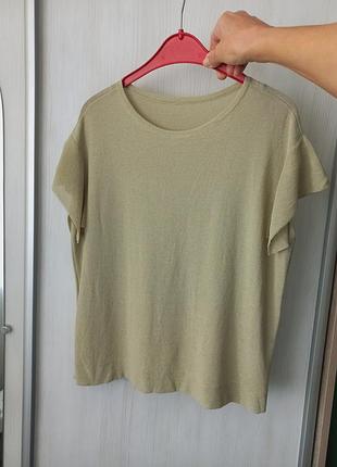Футболка из вязаной полупрозрачной вискозы в цвете зелёная олива giordano
