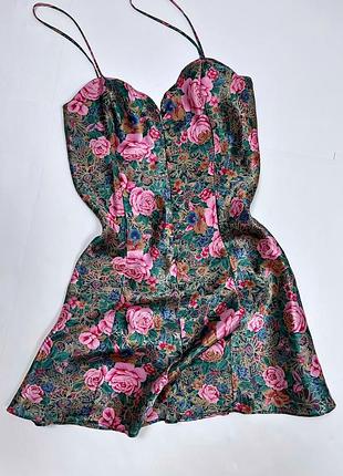 Винтажная ночнушка 80-90 г на бретельках в цветочный принт victoria's secret оригинал