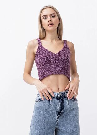 Топ вʼязаний трендовий фіолетовий мʼякий vero moda вкорочений кроп майка