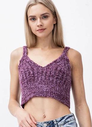 Топ вʼязаний трендовий фіолетовий мʼякий vero moda вкорочений кроп майка4 фото