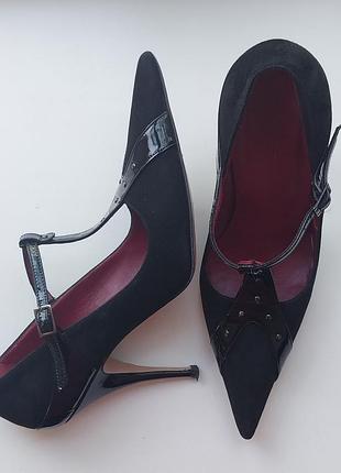 Туфли женские hobbs 38р.,, лодочки шпильки, черные, замша кожа