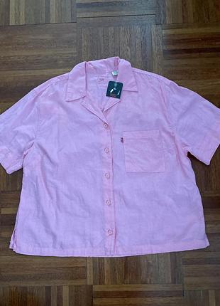 Нова оригінальна укорочена оверсайз льняна сорочка льон 55% levi’s розмір 1x ;  usa 🇺🇸