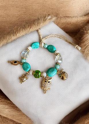 Браслет із бірюзою та підвісками 18-22 см