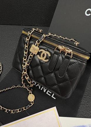 Сумка чорна міні натуральна шкіра китай бочка, турецька жіноча сумка бочонок сумка шанель chanel vanity case chain black сумка lambskin