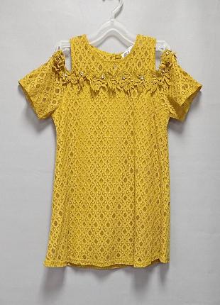 Платье детское гипюровое горчичное