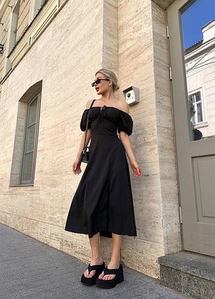 Плаття міді чорного кольору з шнурівкою на спинці довжина міді