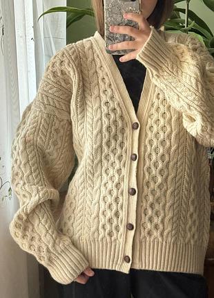 Вінтажний вовняний светр шотландія шерсть арани woolmark англія вінтаж ретро кардиган