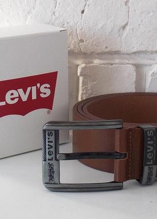 Ремень мужской кожаный коричневый levis широкий