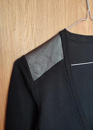 Шерстяной кардиган кофта с кожаными вставками от trussardi ➡️ размер xs (наш 38р)7 фото