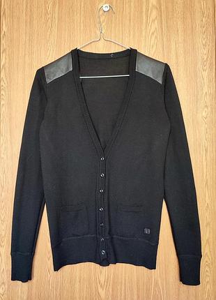 Шерстяной кардиган кофта с кожаными вставками от trussardi ➡️ размер xs (наш 38р)4 фото
