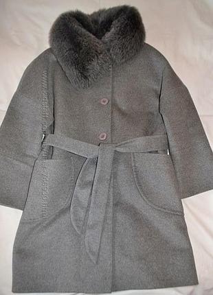 Пальто  с натуральным мехом mirella  шерсть альпака5 фото
