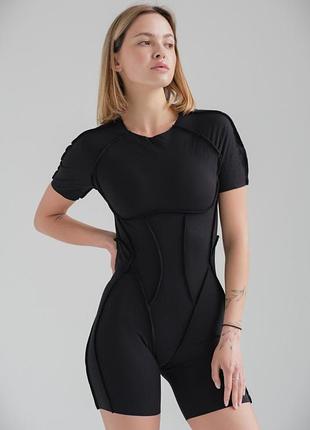 Женский спортивный комбинезон с эффектом push up и открытой спиной without retrit black