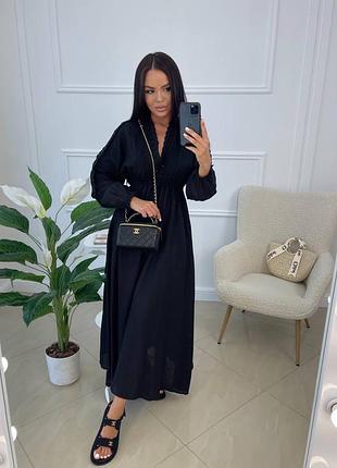 Жіноча преміальна чорна сукня з натурального льону