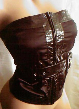 Стрейчевый черный корсет с пояском, стильный и сексуальный. s.