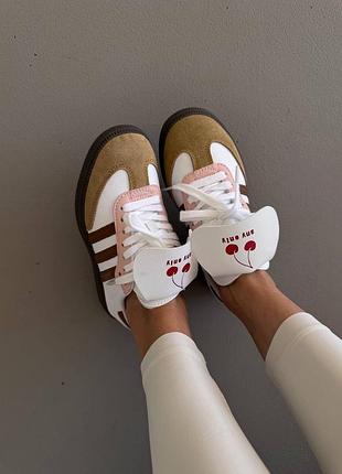 Жіночі кросівки adidas samba white / cherry / brown premium 🍒