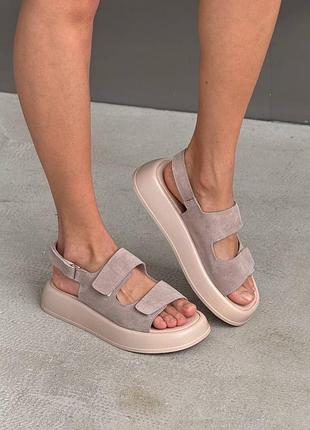 Босоніжки жіночі натуральна замша колір бежевий