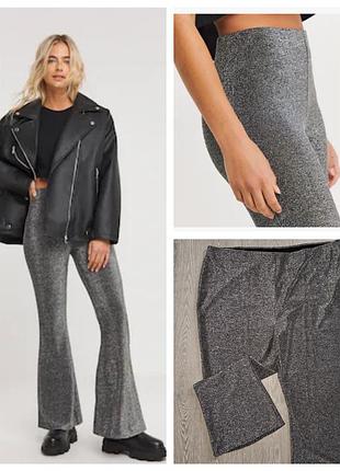 Блестящие нарядные брюки большого размера брюки клеш батал высокая посадка на резинке клеш