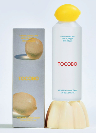 Лимонний тонер з кислотами aha bha та вітаміном с tocobo aha bha lemon toner, 150ml